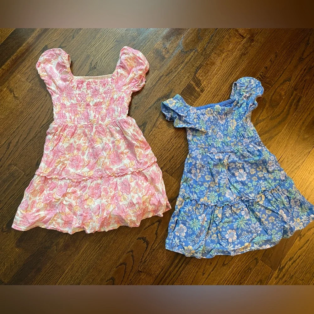 Jumping Beans- 2pc set Girls Pink Floral Smocked Sundress blue pink floral 4T
